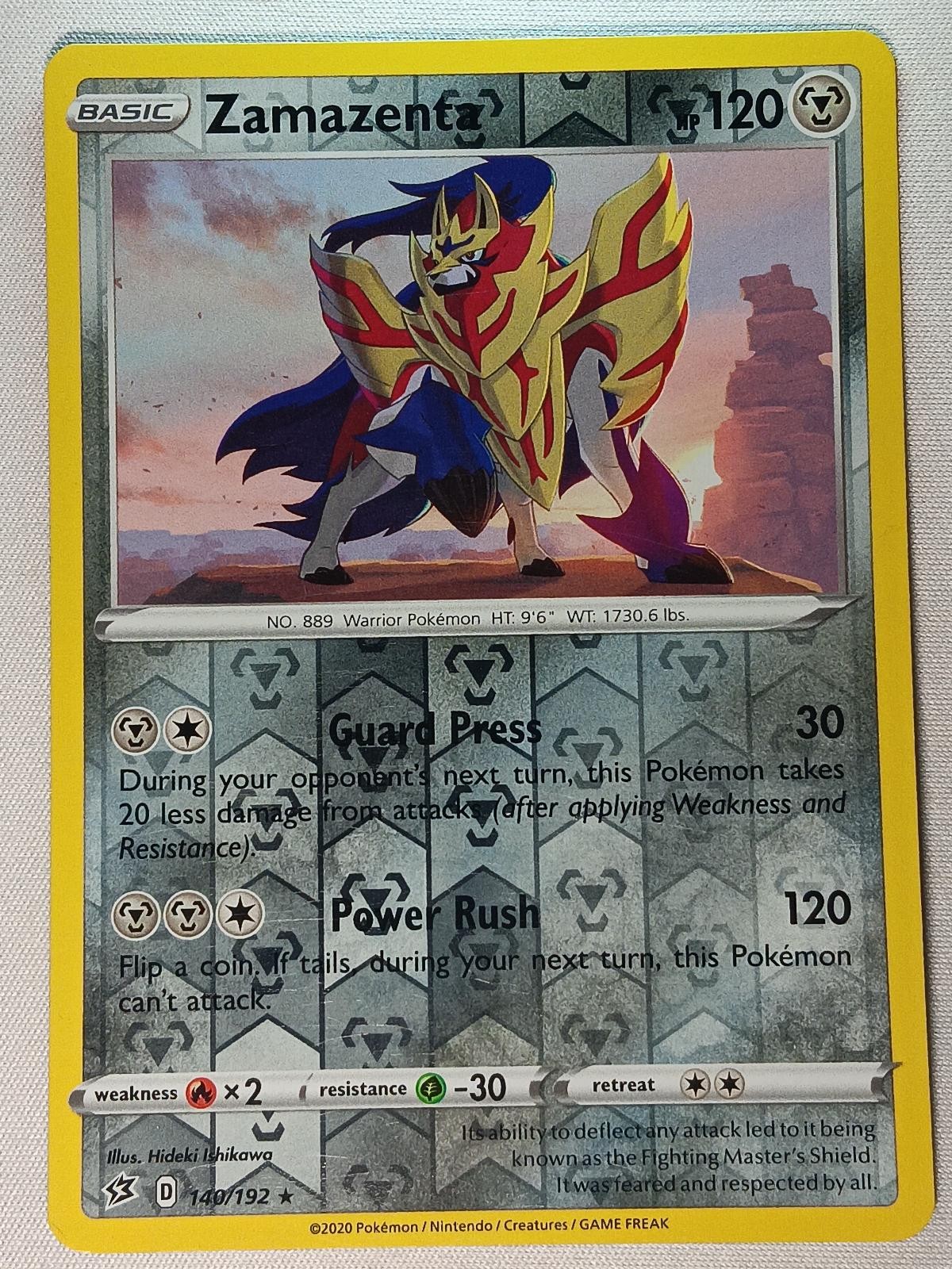 Zamazenta 140/192 Rare Rebel Clash Pokemon Reverse Holo Lightly Played