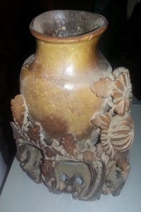 ANTIQUE VTG CHINESE SOAPSTONE HAND CARVED RELIEF VASE FLORAL SOAP STONE 7”