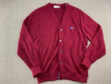 Izod of London Cardigan Sweater Lacoste Blue Patch Red Knit Orlon Acrylic VTG