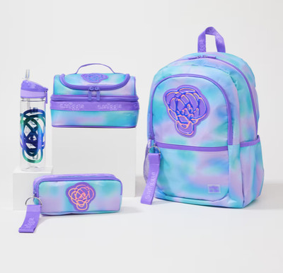Smiggle Smiggler 4-teiliges Schulrucksack-Paket + GRATIS BONUS Geldbörse Set Flieder