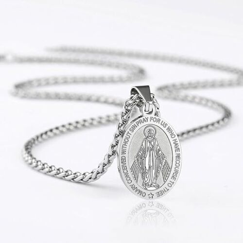 Virgin Mary Necklace for Men Miraculous Medal Stainless Steel Mary Mother of God - Picture 4 of 6