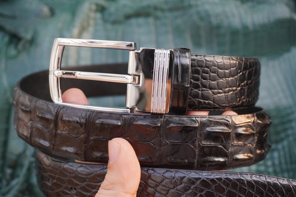 Black Genuine Crocodile Hornback Leather Skin Men's Belt W 1.5" #A36 - Image 3 of 4