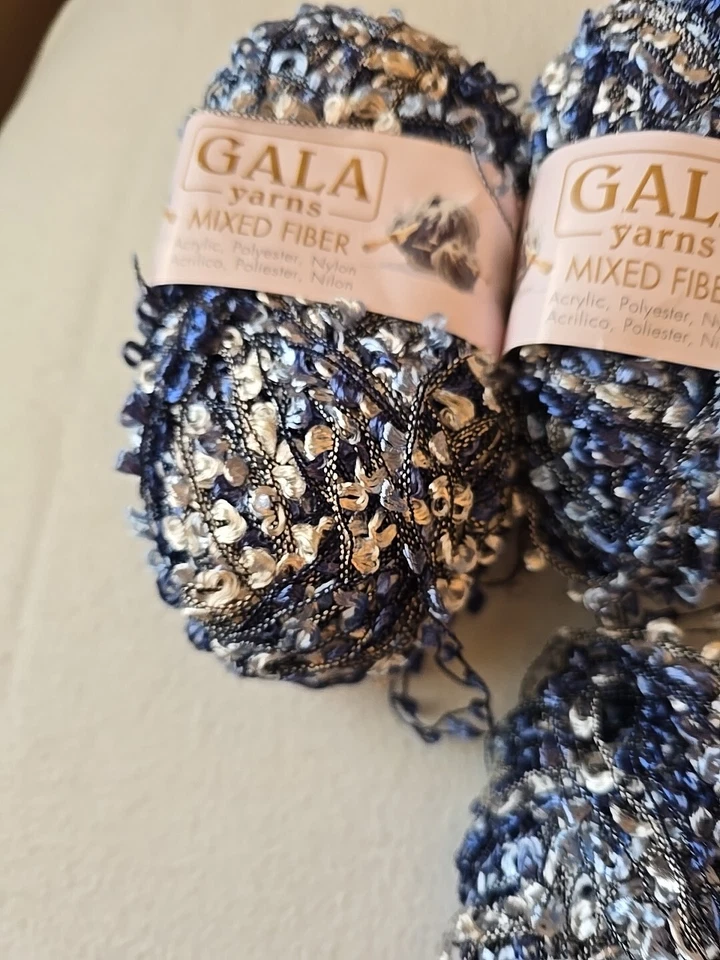 Lote de hilos de fibra mixta Gala azul plata cinta negra encaje 264 gr/9,3 oz Foto 2 de 4