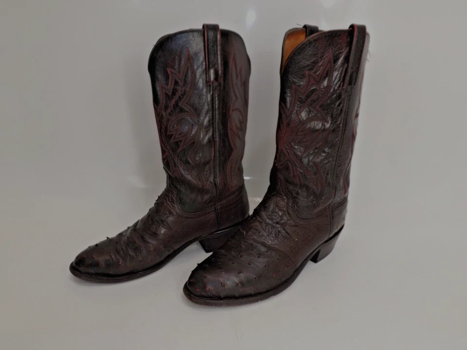 Lucchese 1883 Full Quill Ostrich Cherry Vamp Inlay Cowboy Boots - Men's 10 EE - Image 2 of 4