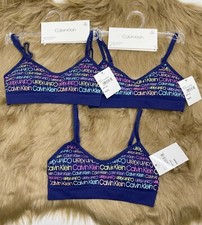 CALVIN KLEIN 3pk Rainbow Seamless Cropped Padded Bralette Bra Big Girls S 6-6X