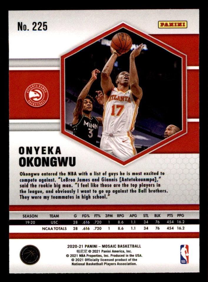 2020-21 Panini Mosaic #225 Onyeka Okongwu RC - Image 2 of 2