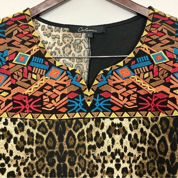 Calessa Patchwork Split V-Neck Ruffled Sleeve Top… - image 3