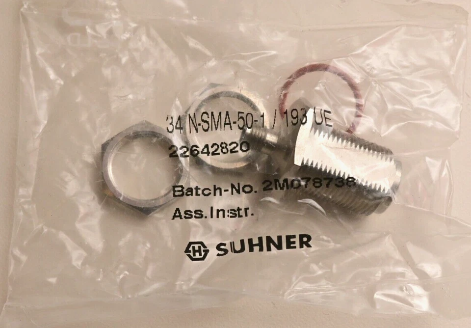 LOT OF 10 HUBER SUHNER N-female/SMA-female Bulkhead Adaptor LIST $145 EACH! - Image 2 of 3