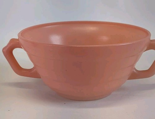 Hazel Atlas Bowel 1930-50 Pink Soup Cereal Handles - Picture 3 of 8