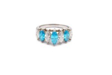 Sterling Silver 925 Aquamarine CZ Ring Size 7