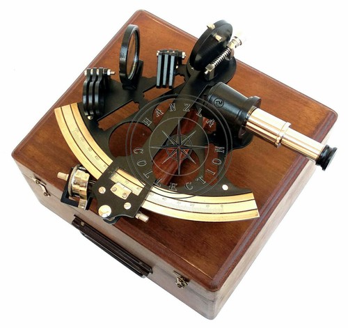 Nautical Collectible Working Sextant Wth Wood Box Marine Antique Brass Astrolabe - Picture 3 of 4
