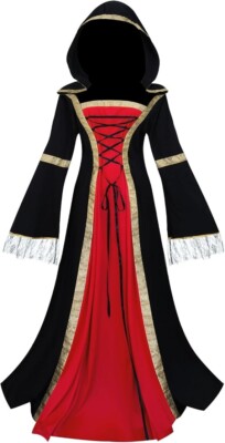 Halloween Kostüm Retro Gothic Renaissance Mittelalter Kleid Kapuze Victorian L oder XL