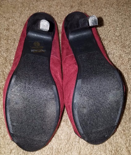 Köstliche synthetische weinrote Wildleder 5" Stiletto-Absätze offene Zehenpartie - Größe 6,5 - Bild 8 von 9