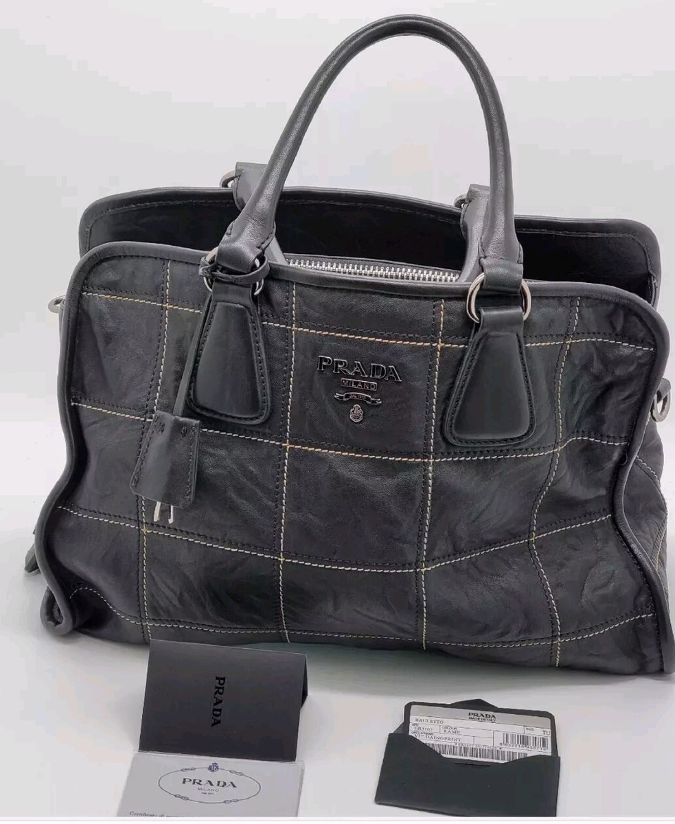 Prada Bauletto Handbag BR3107 Black Leather | eBay