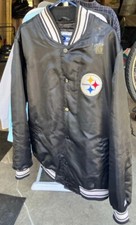Pittsburgh Steelers Hombres Edredón Forrado Frontal Snap Starter Satinado Negro Chaqueta XL