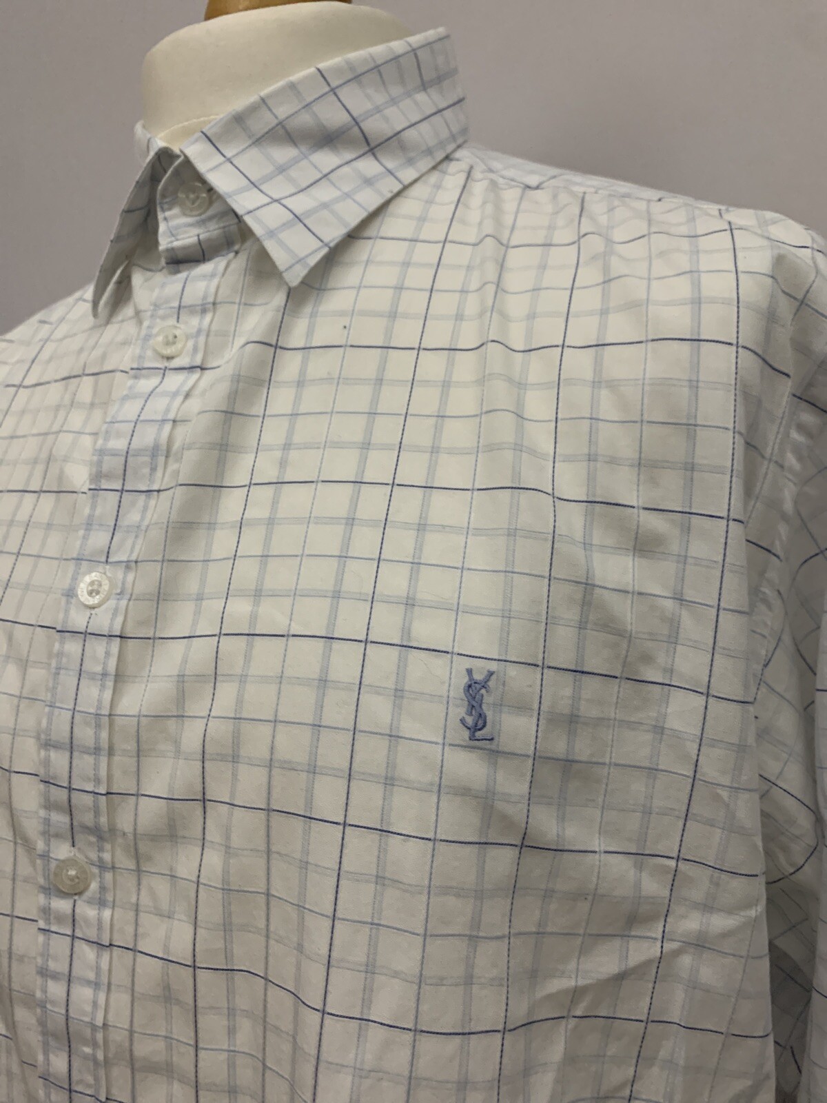Camicia da uomo Yves Saint Laurent YSL a maniche lunghe a quadretti bianca taglia XL