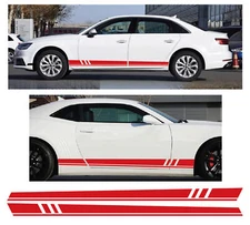 2x Racing Plaid Side Door Fender Skirt Stripes Decal Stickers Sport Race Car RED