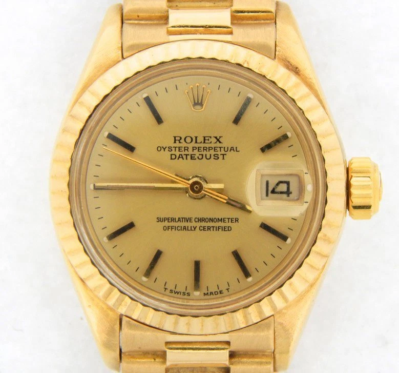 Reloj Datejust President de oro amarillo sólido de 18 quilates para dama con esfera de champán 6917