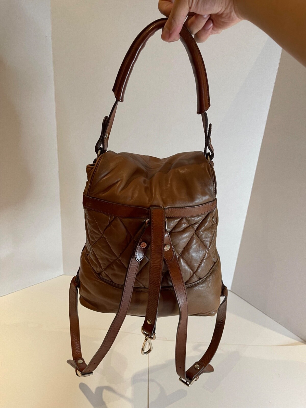 Massimo Dutti Women's Vintage Rare Leather Backpack Made in Spain image 3