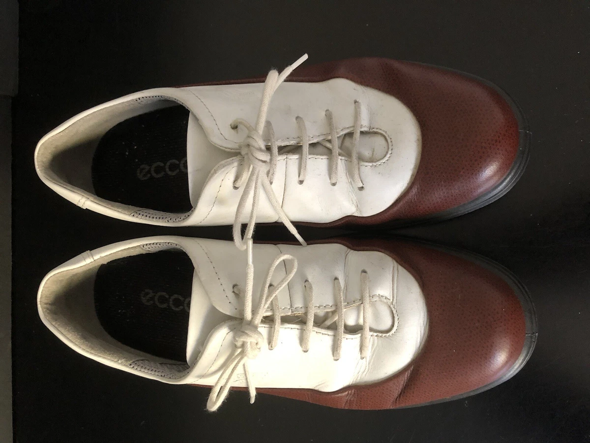 Ecco Women s Golf Shoes 7.5 Brown White Saddle Lace Up Spikes