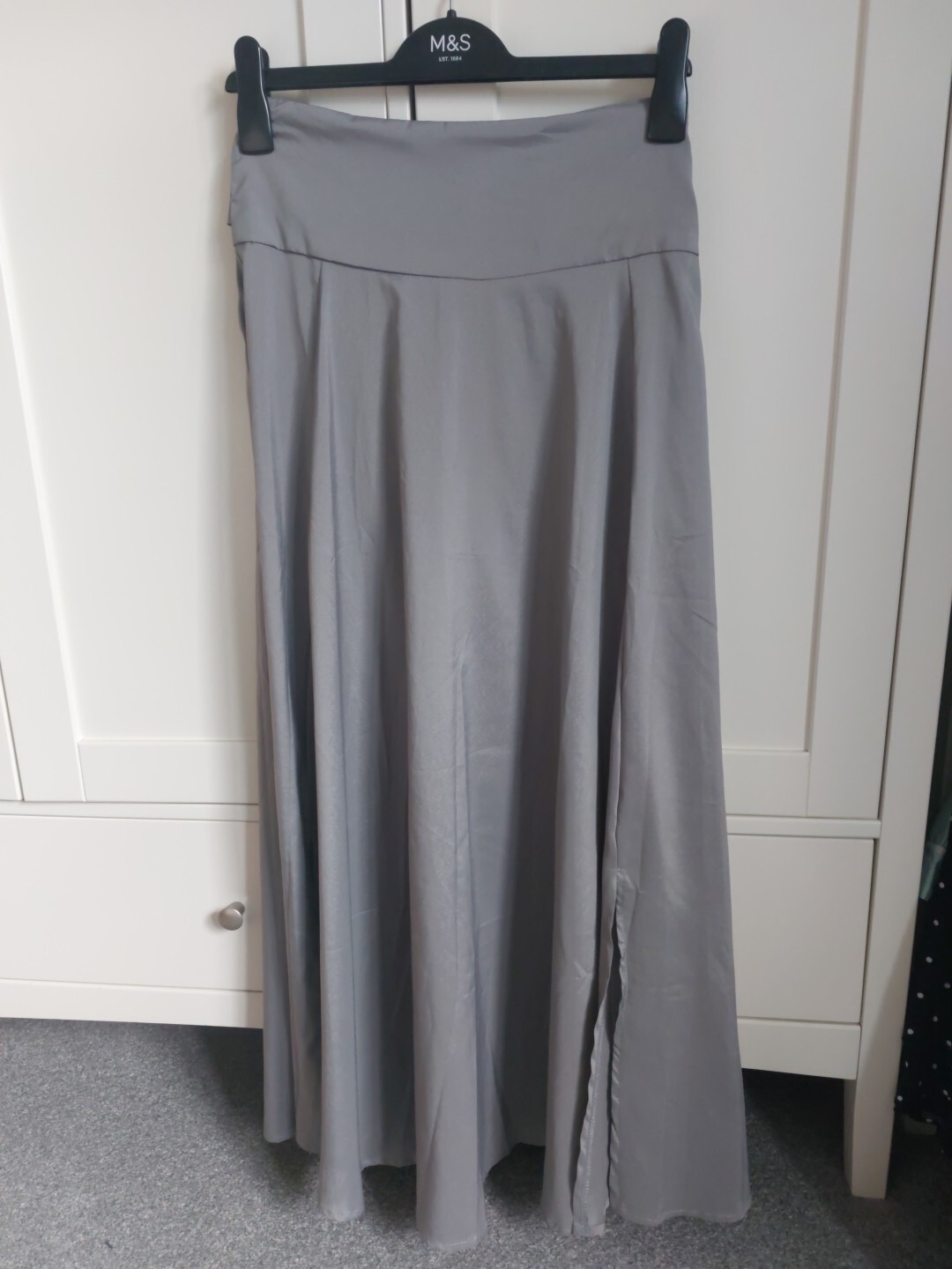 Grey Maxi Skirt with Side Splits and Self-Tie Belt - Waist 30 Size 10-image