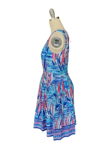 Pappagallo Bahama Blue Multi Sailboat Fit Flare Cotton Sleeveless Dress 4 S - Picture 8 of 15