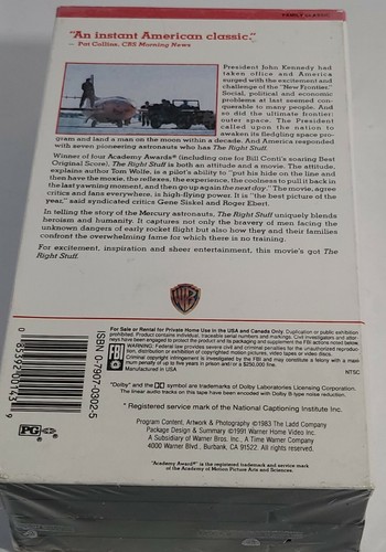 The Right Stuff VCR VHS Movie Tape Scott Glenn, Ed Harris Rated PG New Sealed ! - 第 4/10 張圖片