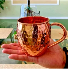 Pack of 2 Pure Copper Moscow Mule Mugs, Each Hammered Mug Holds 18 Ounces
