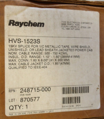 RAYCHEM CAT NO: HVS-1523S 15kV SPLICE 500-750KCMIL CABLE RANGE