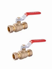 2 PCS 1/2 Inch Compression Full Port 600WOG  Brass Ball Valve, Lead Free