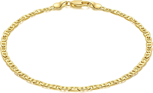 10" Ankle Bracelets 14K Gold Plated Anklets for Women Waterproof 3.4Mm Mariner C - Picture 9 of 12
