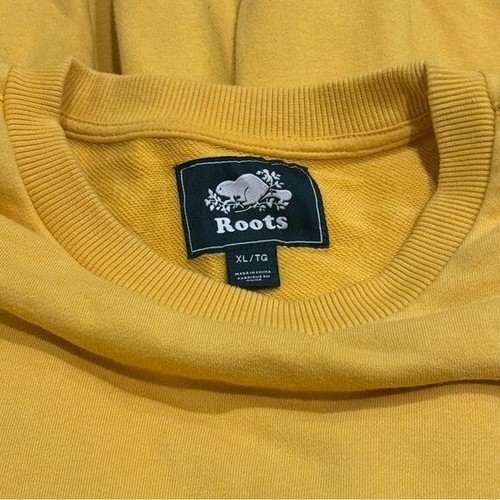 Roots Mustard Yellow Crewneck Sweatshirt with Raw Hem Men’s Size XL - Picture 8 of 11