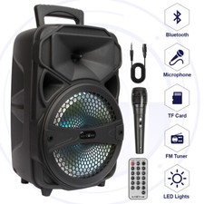 Portable Party Speaker 8" Bluetooth Loud Bass Sound USB Rechargeable Remote Mic
