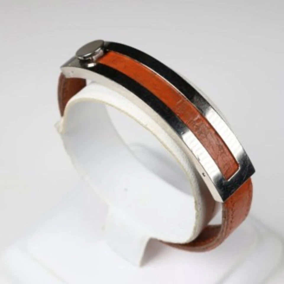 Pulsera HERMES Hebilla Cinturón Ajustable Cuero Marrón Plata Metal Herrajes Foto 2 de 4