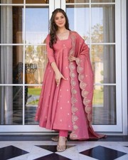 Gold Crush Silk Gown Bottom With Dusty Pink Dupatta For Indian Functional