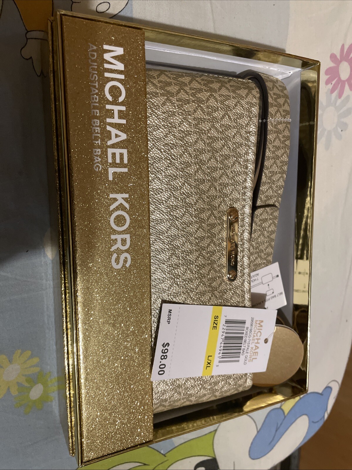 Michael Kors Faux Leather Adjust Belt Bag/Fanny Pack MK Logo L/XL Gold Color NIB