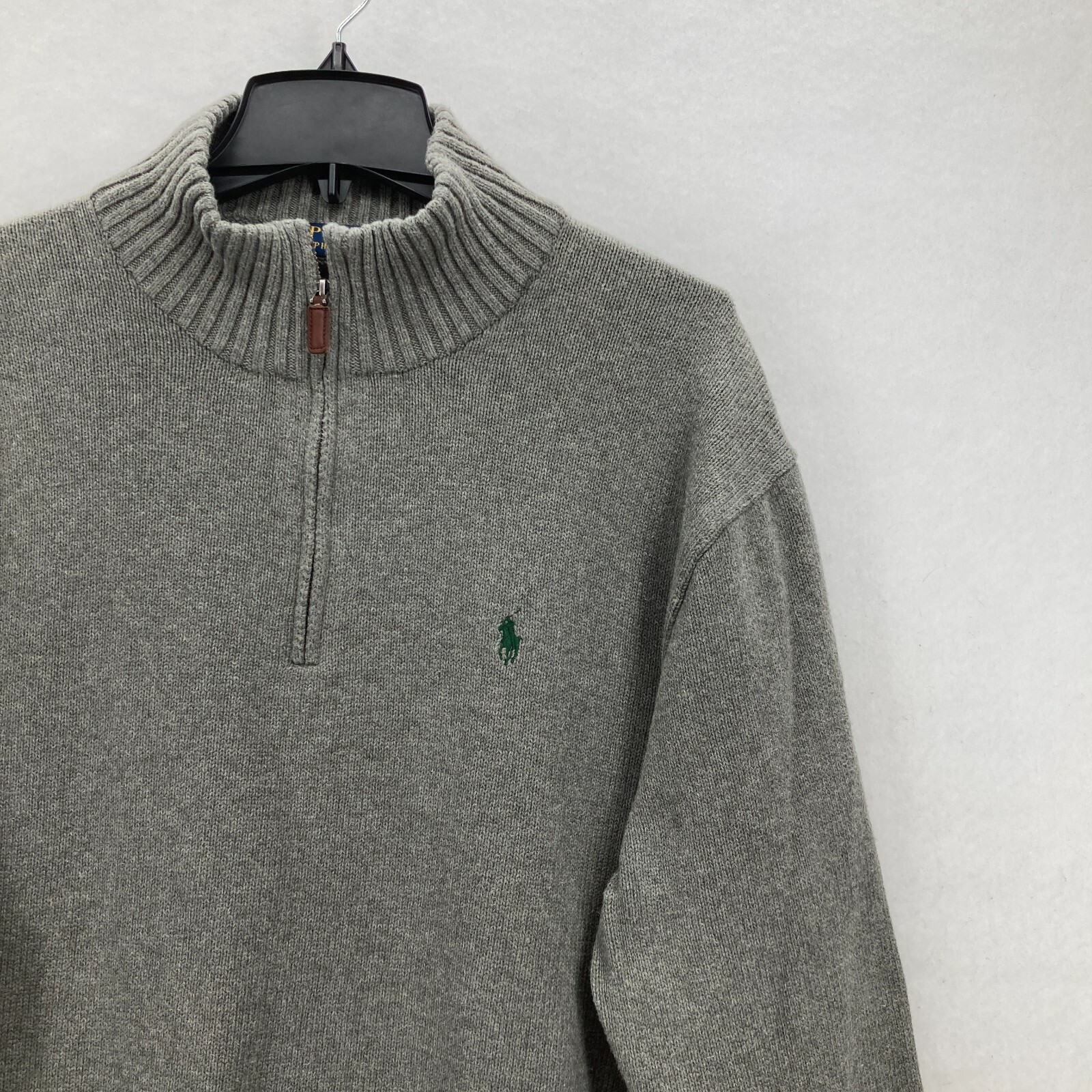 Polo Ralph Lauren maglione quarto zip felpa uomo 3XB grigio maglia costine pony