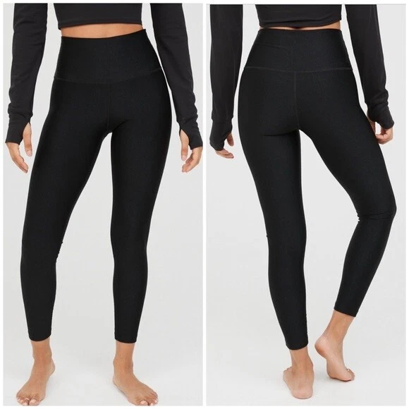 Offline by Aerie Ribbed Shine High Waisted Legging Black Coated 7