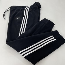 Adidas Essentials Women s Black Track Pants M Wte 3-Stripes Tapered Ribbed Cuffs
