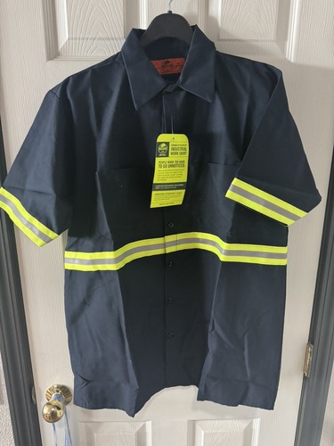 NWT Red Kap Men's Large Hi-Visibility Short Sleeve Navy Blue Work Shirt  SP24EV2 - Picture 1 of 4