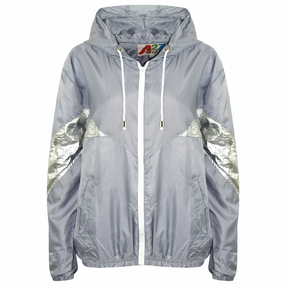 A2Z 4 KIDS® Kinder Jungen Mädchen Grau Windbreaker Jacken Block Kontrast Kapuze Regenmantel