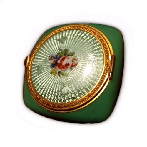 Antique 1940's Green Guilloche Enamel & Baklite Compact RARE FIND! No Powder 