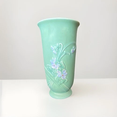 “Vintage Weller Pottery B-7 Vase | Mint Green Floral Relief | Art Pottery 9”Tall