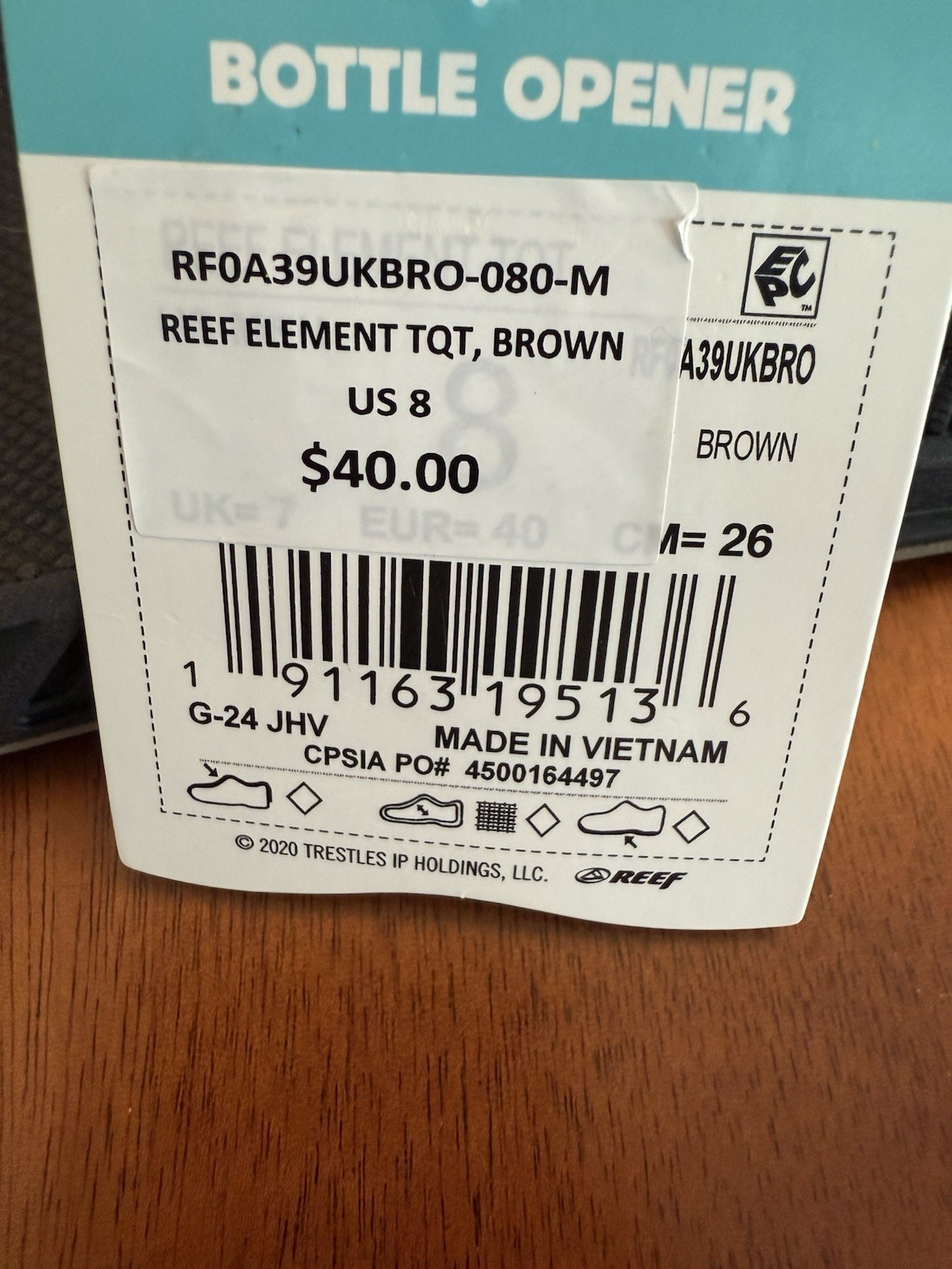 REEF- Element Men's Size 8-Brown-Bottle Opener Flip Flops-New!