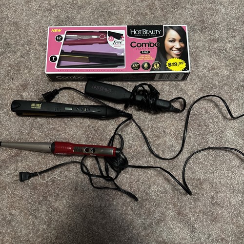 Lot of 5 Piece New & Used Hair Styling Tools Flatirons and Con Air Curling Wand
