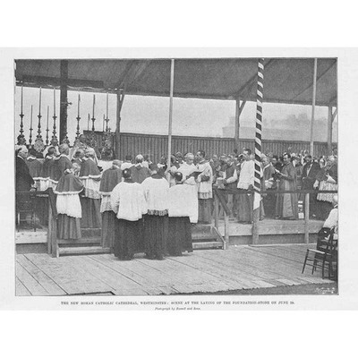 LONDON Grundsteinlegung der katholischen Kathedrale in Westminster antiker Druck 1895