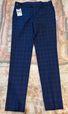Ted Baker London Mens Jefferson Pant 35R Navy Blue Plaid Endurance Wool NWT