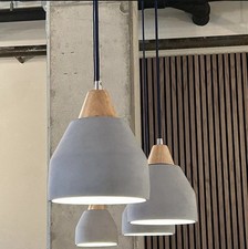 Serena  Lily Knolls Wood Trimmed Concrete Industrial Pendant Light-Grey
