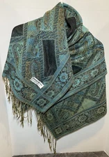 Women’s Elegant Blue Pashmina Shawl Wrap 55% Pashmina 45% Silk 72” X 28”