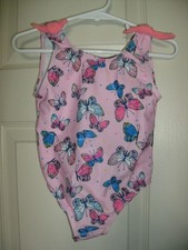 NEW Girls Sz 4 Pink Butterflies One Pc Swimsuit Beach Pool Swimwear Monokini